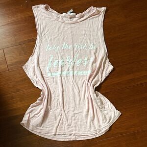 BCBGeneration Light Pink Graphic Muscle Tank - Fearless Slogan